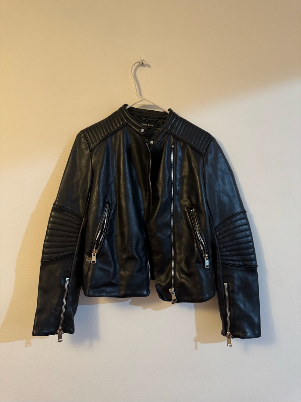 Zara Black Quilted Leather Moto Jacket